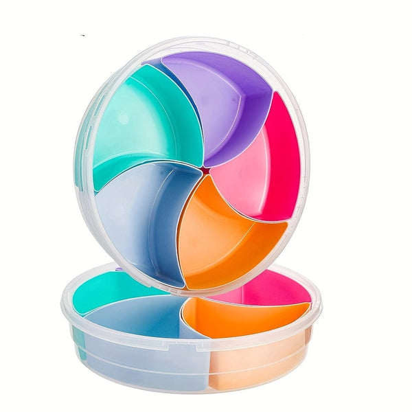 Planet Gates Round 1pc Fruit Snack Serving Tray With Lid, 30.99 Cm Fruit Serving Container, 5 Colorful Compartment Round Appetizer Serving Platter For Parties