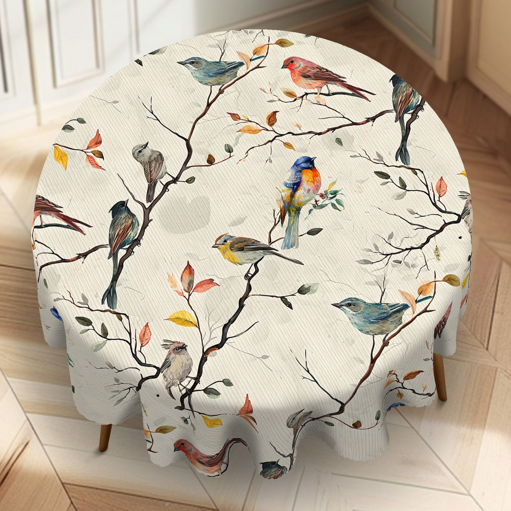 Planet Gates Round-60in/152cm 1pc, Tablecloth, Birds On The Branches Printed Table Cover, Spring Theme Decorative Table Cloth, Stain Resistant And Erasable, Waterproof, Decorative Table Cover Suitable For Restaurant, Party, Holiday, Gift, Indoor, Outdoor