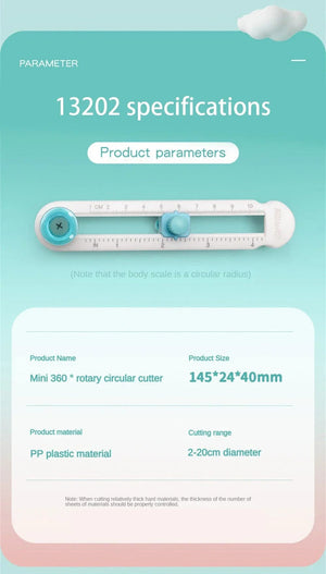 Planet Gates Round Cutting Knife 360 Adjustable Paper Circle Cutter Round Cutting Knife DIY Compass Cutter Tools For Paper Card Crafts Office School Stationery