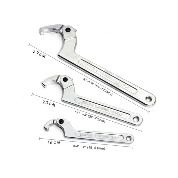 Planet Gates Round Head / 32-76mm 1PCS Adjustable Wrench Hook Spanner Square/Round Head CR-V Spanner Key for Round Bolt Hand Tools 19-51/32-76/51-120mm