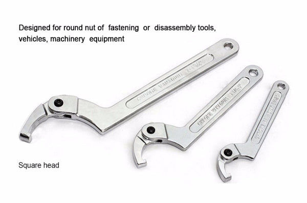 Planet Gates Round Head / 32-76mm 1PCS Adjustable Wrench Hook Spanner Square/Round Head CR-V Spanner Key for Round Bolt Hand Tools 19-51/32-76/51-120mm