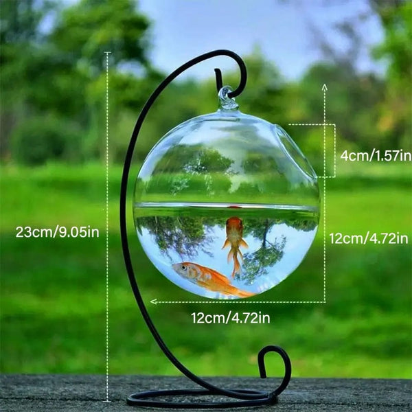 Planet Gates Round/Rectangle Shape Hanging Glass Aquarium Fish Tank Fish Bowl Transparent Vase Ornament With Rack Holder Home Decoration