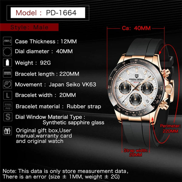 Planet Gates rubber grey 40mm New V2 PAGANI DESIGN Men's Quartz Watches Sapphire Retro Chronograph Stainless Steel Waterproof Watch Men Relogio Masculino