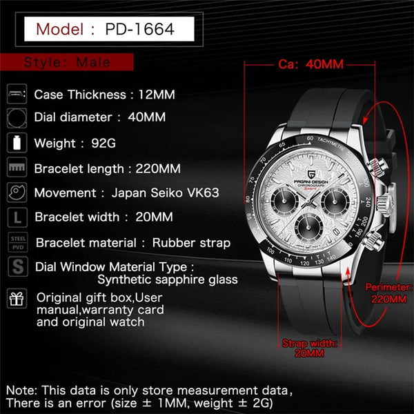 Planet Gates rubber grey 40mm New V2 PAGANI DESIGN Men's Quartz Watches Sapphire Retro Chronograph Stainless Steel Waterproof Watch Men Relogio Masculino