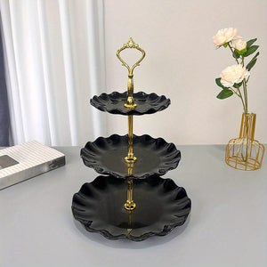 Planet Gates Ruffle Black One Piece 1pc, Elegant 3 Tier Cupcake Stand for Tea Parties, Weddings, and More - Ruffled or Laciness Design - Perfect for Decorating and Serving Desserts - Table and Kitchen Accessories