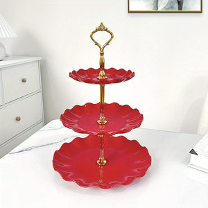 Planet Gates Ruffle Red One Piece 1pc, Elegant 3 Tier Cupcake Stand for Tea Parties, Weddings, and More - Ruffled or Laciness Design - Perfect for Decorating and Serving Desserts - Table and Kitchen Accessories