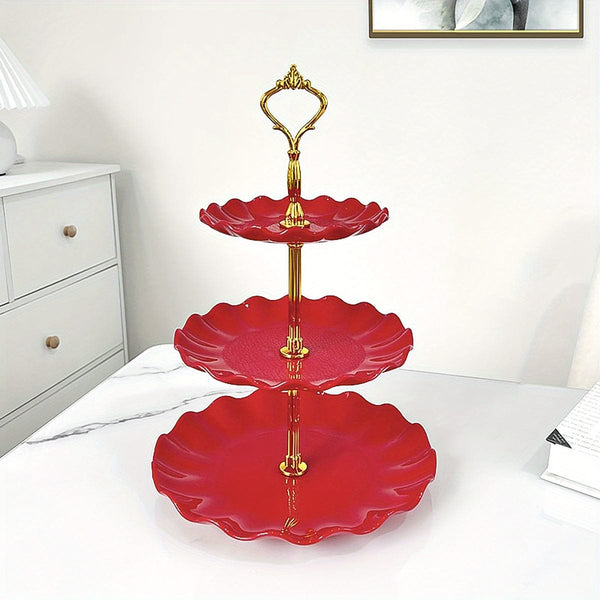 Planet Gates Ruffle Red One Piece 1pc, Elegant 3 Tier Cupcake Stand for Tea Parties, Weddings, and More - Ruffled or Laciness Design - Perfect for Decorating and Serving Desserts - Table and Kitchen Accessories