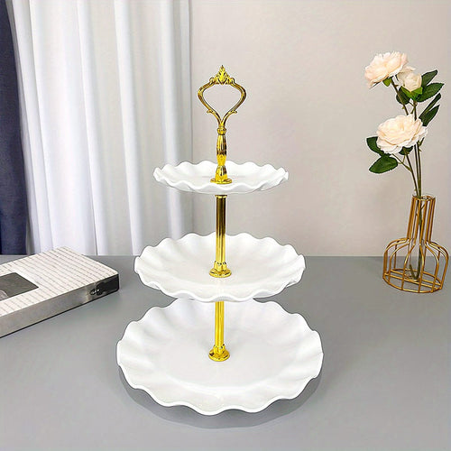 Planet Gates Ruffle White One Piece 1pc, Elegant 3 Tier Cupcake Stand for Tea Parties, Weddings, and More - Ruffled or Laciness Design - Perfect for Decorating and Serving Desserts - Table and Kitchen Accessories