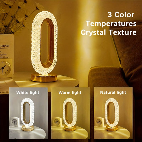 Planet Gates Runway Crystal Lights 1pc Portable Crystal LED Table Lamp, 3-Levels Brightness Desk Lamp, 3 Color Touch Control Rechargeable Lamp, Night Light, Bedside Lamp, Dining Room Lamp