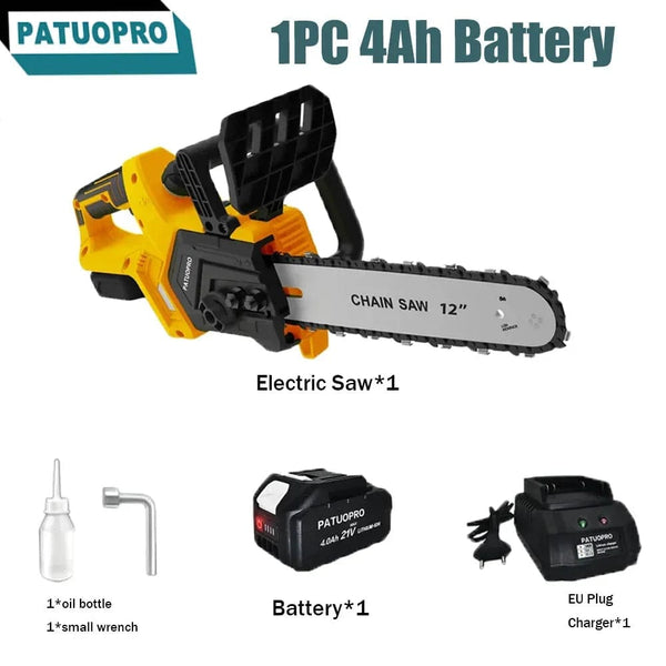 Planet Gates Russian Federation / 2PCS 4Ah Battery / EU 12Inch Brushless Electric Chain Saw 3800RPM Portable Chainsaw Rechargeable Cordless Graden Pruning Tools For Makita 18V Battery