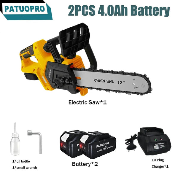 Planet Gates Russian Federation / 2PCS 4Ah Battery / EU 12Inch Brushless Electric Chain Saw 3800RPM Portable Chainsaw Rechargeable Cordless Graden Pruning Tools For Makita 18V Battery