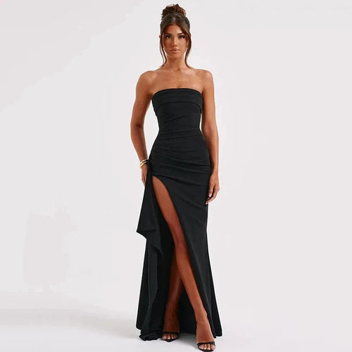 Planet Gates S / black Black Off-shoulder Strapless Backless High Split Maxi Dress For Women Sleeveless Bodycon Club Party Evening Long Dress Clothes