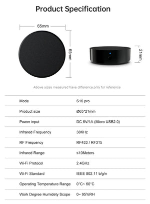 Planet Gates S16Pro AVATTO Tuya Universal WiFi RF+IR Remote Control with DIY RF433/RF315 Appliances,Smart Infrared Remote Control Work for AC/TV/DVD