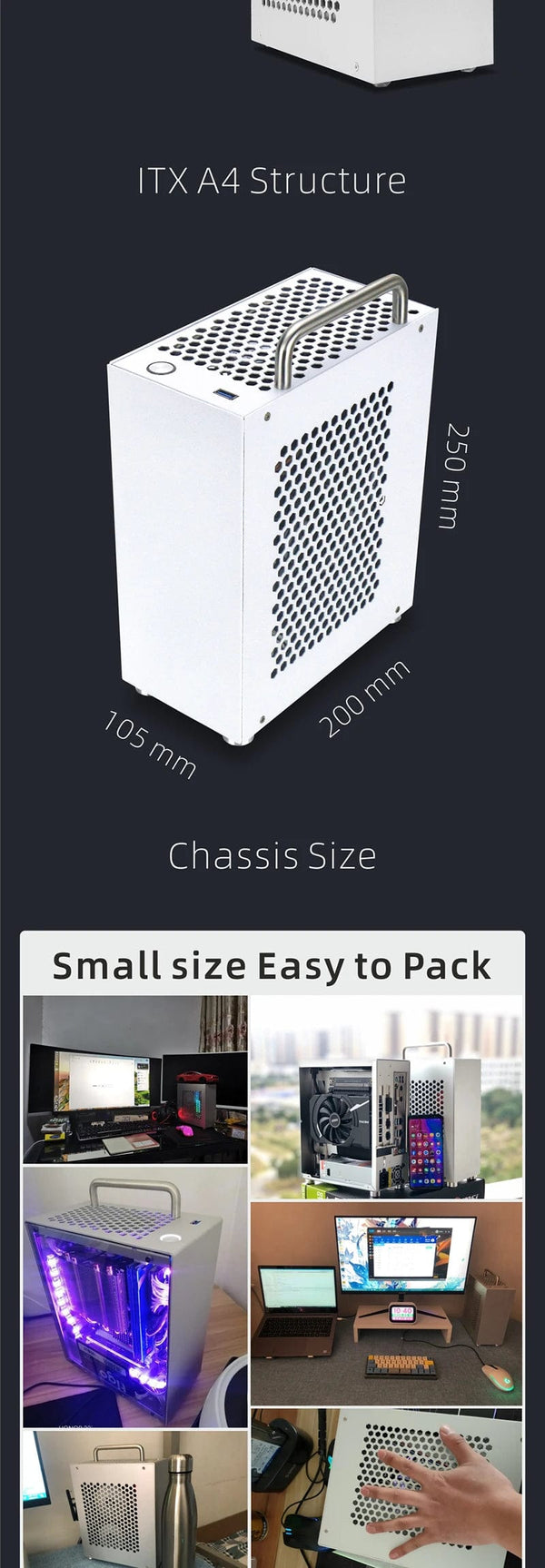 Planet Gates S3 Acr GPU CABEL3.0 METALFISH S3 MINI ITX Case Aluminum 5 Litre PC Gaming Small Chassis With Handle Support RTX3060/13600 Computer Compact A4 Case