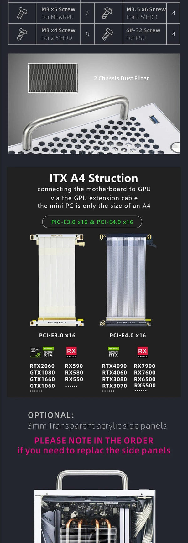 Planet Gates S3 Acr GPU CABEL3.0 METALFISH S3 MINI ITX Case Aluminum 5 Litre PC Gaming Small Chassis With Handle Support RTX3060/13600 Computer Compact A4 Case