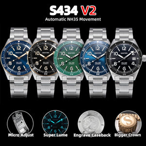 Planet Gates S434 Diver Watch Men Automatic NH35A Movement BGW9 Luminous Mechanical Wristwatches 20ATM Waterproof Sapphire Deployment Buckle
