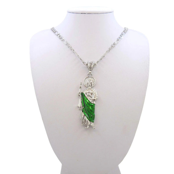 Planet Gates Saint Jude Necklace 14K Gold Plated San Judas Pendant Figaro Chain