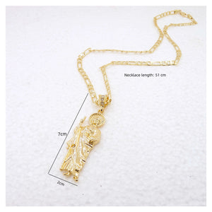 Planet Gates Saint Jude Necklace 14K Gold Plated San Judas Pendant Figaro Chain