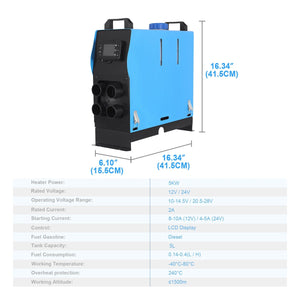 Planet Gates Samger 5KW Diesel Air Heater 12-24V All In One Car Heater With Silencer LCD Switch Remote Control For Car Bus RV Trucks SUV