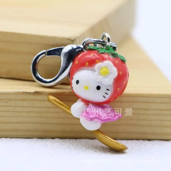 Planet Gates Sanrio Cute Strawberry Hello Kitty Doll Keychain Kawaii Angel Mobile Phone Pendant Children's Bag Accessories Toy Pendant Gift
