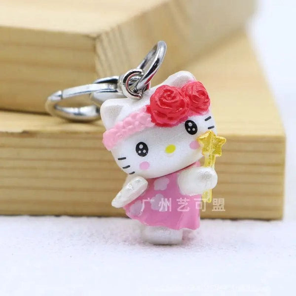 Planet Gates Sanrio Cute Strawberry Hello Kitty Doll Keychain Kawaii Angel Mobile Phone Pendant Children's Bag Accessories Toy Pendant Gift