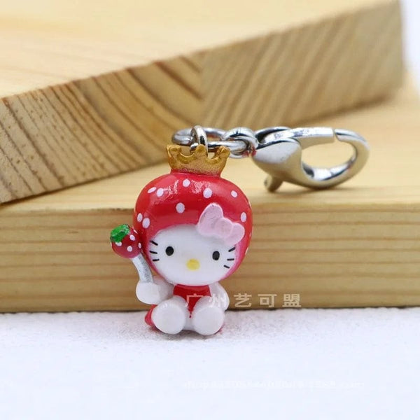 Planet Gates Sanrio Cute Strawberry Hello Kitty Doll Keychain Kawaii Angel Mobile Phone Pendant Children's Bag Accessories Toy Pendant Gift