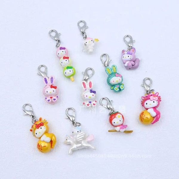Planet Gates Sanrio Cute Strawberry Hello Kitty Doll Keychain Kawaii Angel Mobile Phone Pendant Children's Bag Accessories Toy Pendant Gift