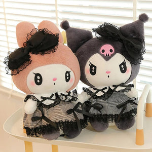 Planet Gates Sanrios Black Kuromi Mymelody Plush Stuffed Dolls Kawaii Cartoon Sofa Cushion Pillow Dark Gothic Lace Toy Birthday Gift For Girl