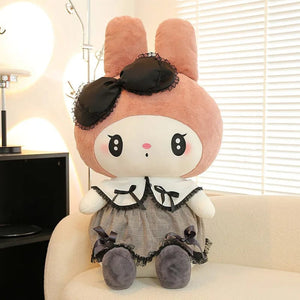 Planet Gates Sanrios Black Kuromi Mymelody Plush Stuffed Dolls Kawaii Cartoon Sofa Cushion Pillow Dark Gothic Lace Toy Birthday Gift For Girl