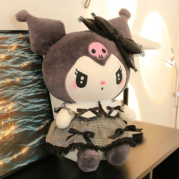 Planet Gates Sanrios Black Kuromi Mymelody Plush Stuffed Dolls Kawaii Cartoon Sofa Cushion Pillow Dark Gothic Lace Toy Birthday Gift For Girl