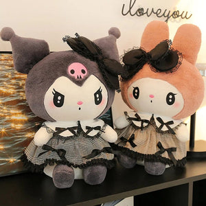 Planet Gates Sanrios Black Kuromi Mymelody Plush Stuffed Dolls Kawaii Cartoon Sofa Cushion Pillow Dark Gothic Lace Toy Birthday Gift For Girl