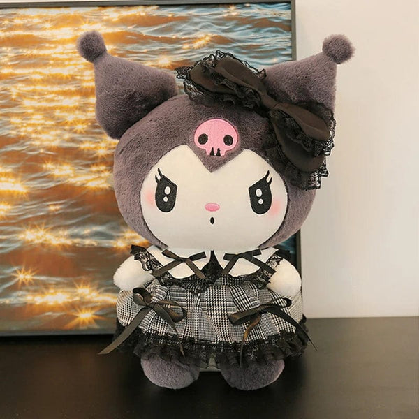 Planet Gates Sanrios Black Kuromi Mymelody Plush Stuffed Dolls Kawaii Cartoon Sofa Cushion Pillow Dark Gothic Lace Toy Birthday Gift For Girl