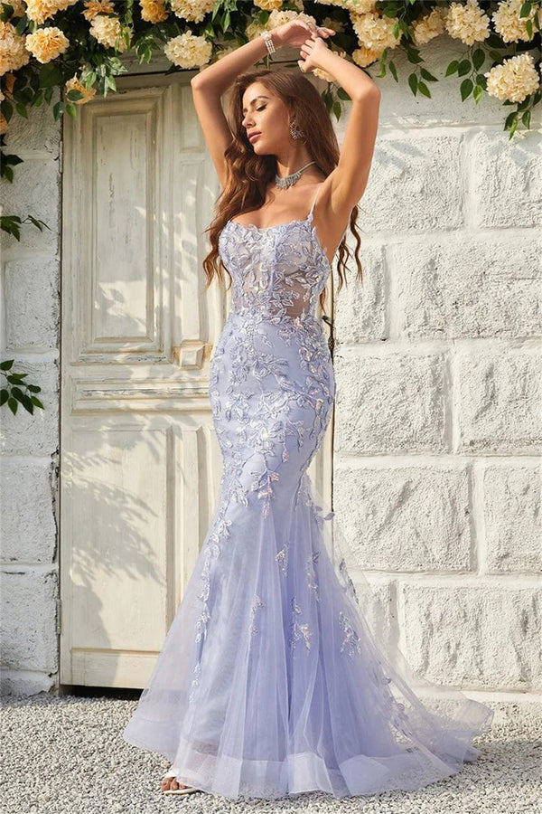 Planet Gates Sansa Lavender Sexy Backless Mermaid Prom Dress Spaghetti Strap vestidos de fiesta Lace Embroidery Tulle Evening Dress 2024