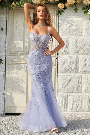 Planet Gates Sansa Lavender Sexy Backless Mermaid Prom Dress Spaghetti Strap vestidos de fiesta Lace Embroidery Tulle Evening Dress 2024