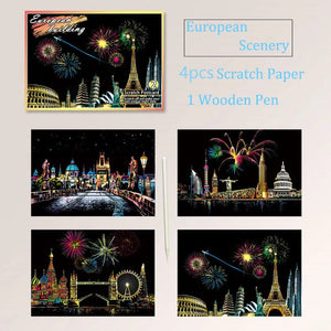 Planet Gates Scenery Series 20*14cm Scratch Rainbow Magic Painting Paper Toy World City Attractions Series For Children DIY Drawing Adult Decompression Gift