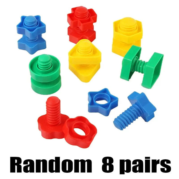 Planet Gates Screws 8 pairs 8 Set Screw Building Blocks Plastic Insert Blocks Nut Shape Toys for Children Educational Toys Montessori Scale Models