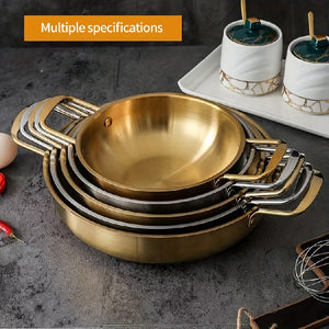 Planet Gates Seafood Griddle (double Ears) Without Lid-gold 18cm 1pc, Korean Seafood Pot, Stainless Steel Ramen Noodles Pot For Hot Pot, Golden Instant Noodle Pot, Two Ear Noodle Pot, Kitchen Utensils, Camping Cooking Tools, Cookware