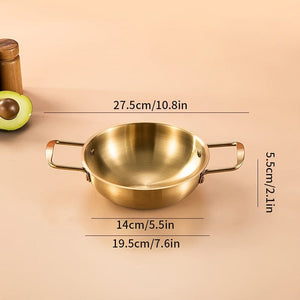 Planet Gates Seafood Griddle (double Ears) Without Lid-gold 18cm 1pc, Korean Seafood Pot, Stainless Steel Ramen Noodles Pot For Hot Pot, Golden Instant Noodle Pot, Two Ear Noodle Pot, Kitchen Utensils, Camping Cooking Tools, Cookware