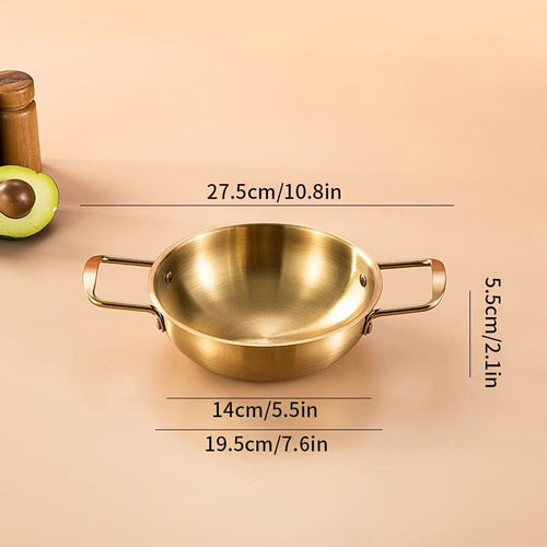Planet Gates Seafood Griddle (double Ears) Without Lid-gold 18cm 1pc, Korean Seafood Pot, Stainless Steel Ramen Noodles Pot For Hot Pot, Golden Instant Noodle Pot, Two Ear Noodle Pot, Kitchen Utensils, Camping Cooking Tools, Cookware