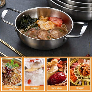 Planet Gates Seafood Griddle (double Ears) Without Lid-gold 18cm 1pc, Korean Seafood Pot, Stainless Steel Ramen Noodles Pot For Hot Pot, Golden Instant Noodle Pot, Two Ear Noodle Pot, Kitchen Utensils, Camping Cooking Tools, Cookware