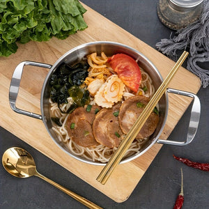 Planet Gates Seafood Griddle (double Ears) Without Lid-gold 18cm 1pc, Korean Seafood Pot, Stainless Steel Ramen Noodles Pot For Hot Pot, Golden Instant Noodle Pot, Two Ear Noodle Pot, Kitchen Utensils, Camping Cooking Tools, Cookware