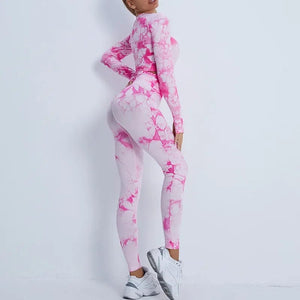 Planet Gates Seamless Tie-Dyed Yoga Sets Sports Fitness High Waist Hip Raise Pants Cutout Bra Suit Workout Clothes Gym Leggings Set for Women