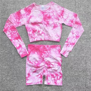 Planet Gates Seamless Tie-Dyed Yoga Sets Sports Fitness High Waist Hip Raise Pants Cutout Bra Suit Workout Clothes Gym Leggings Set for Women