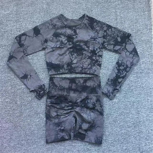 Planet Gates Seamless Tie-Dyed Yoga Sets Sports Fitness High Waist Hip Raise Pants Cutout Bra Suit Workout Clothes Gym Leggings Set for Women