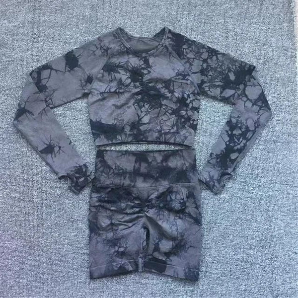 Planet Gates Seamless Tie-Dyed Yoga Sets Sports Fitness High Waist Hip Raise Pants Cutout Bra Suit Workout Clothes Gym Leggings Set for Women