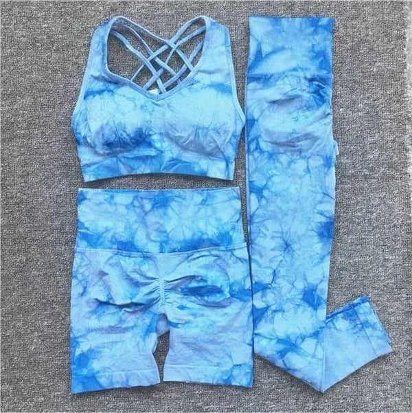 Planet Gates Seamless Tie-Dyed Yoga Sets Sports Fitness High Waist Hip Raise Pants Cutout Bra Suit Workout Clothes Gym Leggings Set for Women