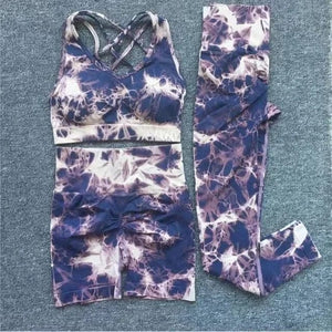 Planet Gates Seamless Tie-Dyed Yoga Sets Sports Fitness High Waist Hip Raise Pants Cutout Bra Suit Workout Clothes Gym Leggings Set for Women