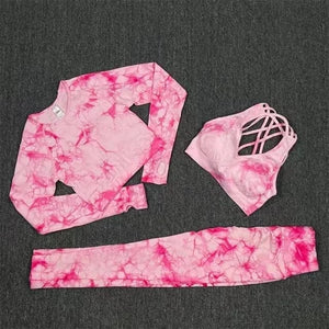 Planet Gates Seamless Tie-Dyed Yoga Sets Sports Fitness High Waist Hip Raise Pants Cutout Bra Suit Workout Clothes Gym Leggings Set for Women