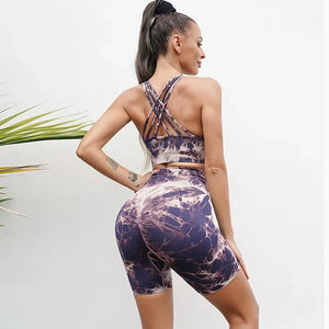 Planet Gates Seamless Tie-Dyed Yoga Sets Sports Fitness High Waist Hip Raise Pants Cutout Bra Suit Workout Clothes Gym Leggings Set for Women