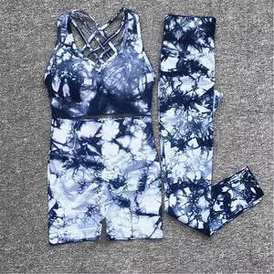 Planet Gates Seamless Tie-Dyed Yoga Sets Sports Fitness High Waist Hip Raise Pants Cutout Bra Suit Workout Clothes Gym Leggings Set for Women